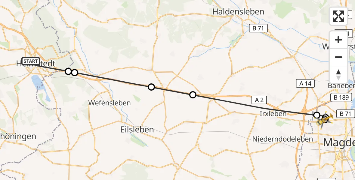 Flugroute Rettungshubschrauber Helmstedt - Magdeburg Hospital, 22 Mai 2026, 07:42
