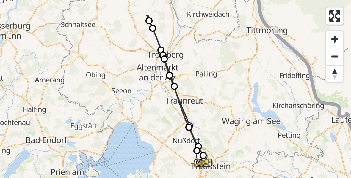 Flugroute Rettungshubschrauber Traunstein Hospital - Traunstein Hospital, 22 Mai 2026, 07:52