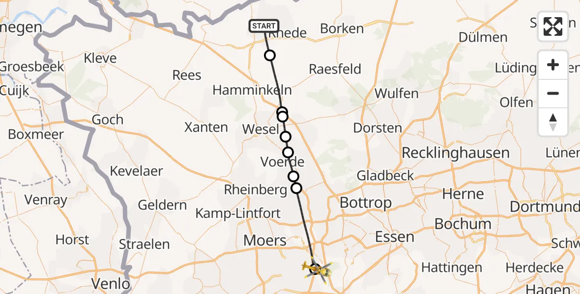 Flugroute Rettungshubschrauber Bocholt - Sana Clinic Duisburg Hubschrauberlandeplatz, 22 Mai 2026, 07:58