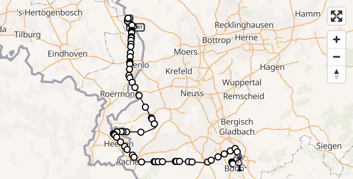 Flugroute Polizeihubschrauber Weeze Flughafen - Sankt Augustin, 22 Mai 2026, 08:06