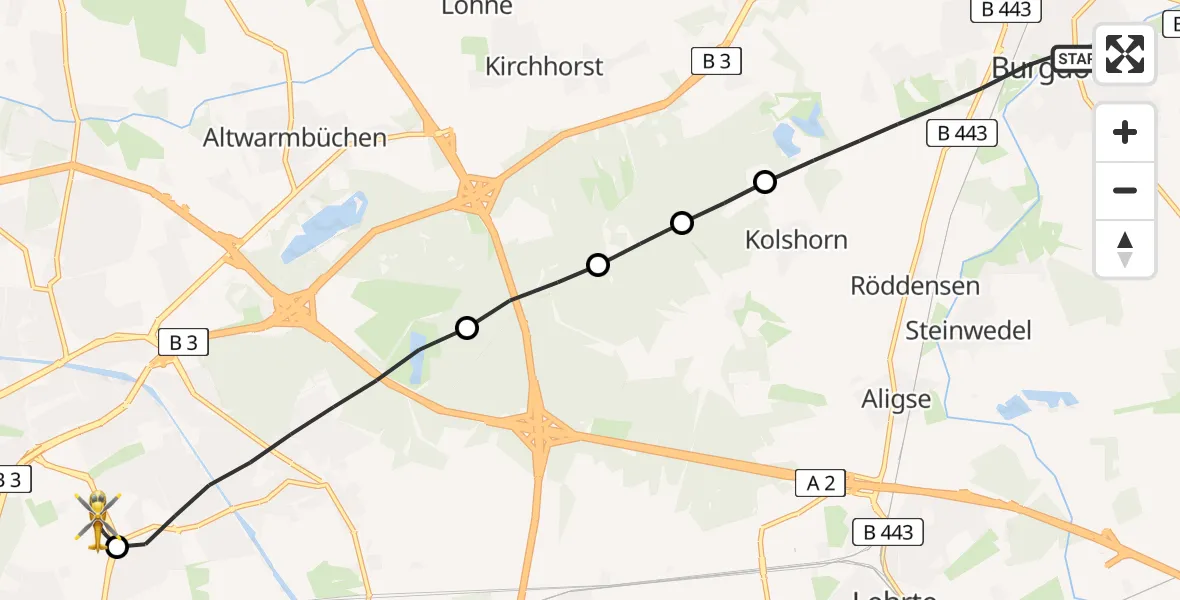 Flugroute Rettungshubschrauber Burgdorf - Hannover Luftrettung Hubschrauberlandeplatz (Christoph 4), 22 Mai 2026, 08:07