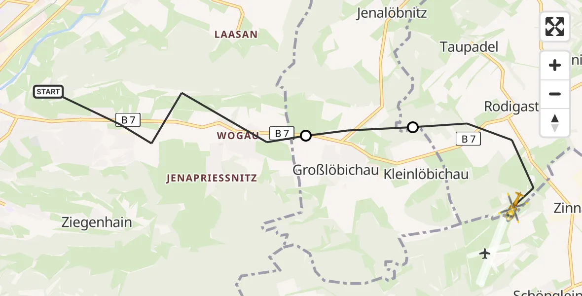Flugroute Rettungshubschrauber Jena - Bürgel, 22 Mai 2026, 08:11