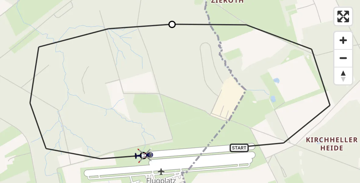 Flugroute Polizeihubschrauber Bottrop - Dinslaken-Schwarze Heide Flugplatz, 22 Mai 2026, 08:14