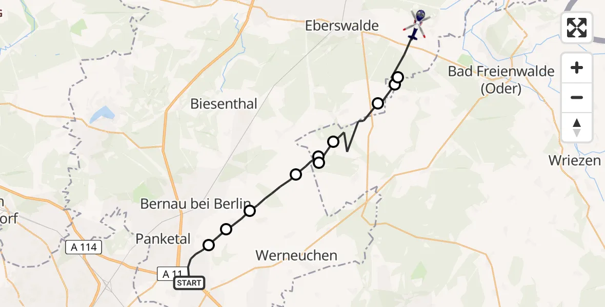 Flugroute Polizeihubschrauber Bernau bei Berlin - Hohenfinow, 22 Mai 2026, 08:14