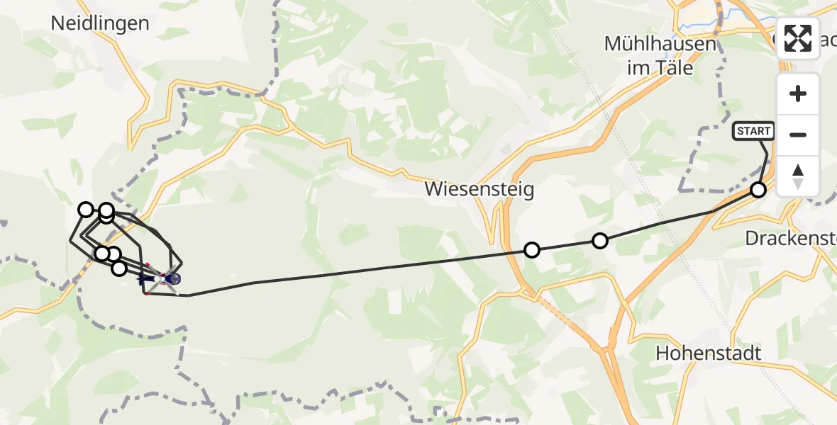 Flugroute Polizeihubschrauber Bad Ditzenbach - Wiesensteig, 22 Mai 2026, 08:24