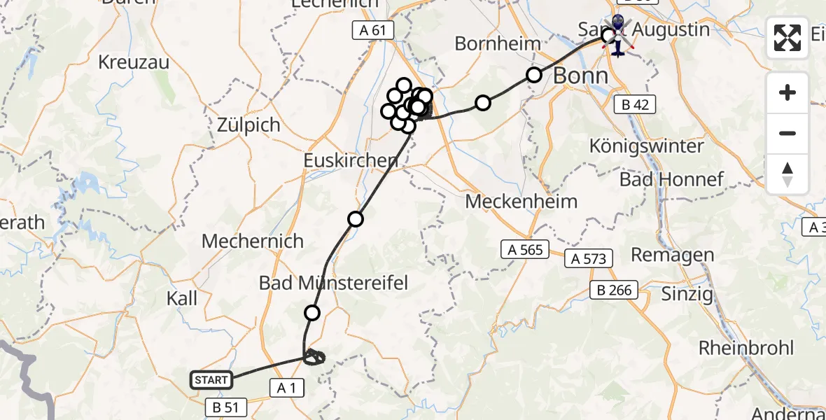 Flugroute Polizeihubschrauber Nettersheim - Sankt Augustin, 22 Mai 2026, 08:26