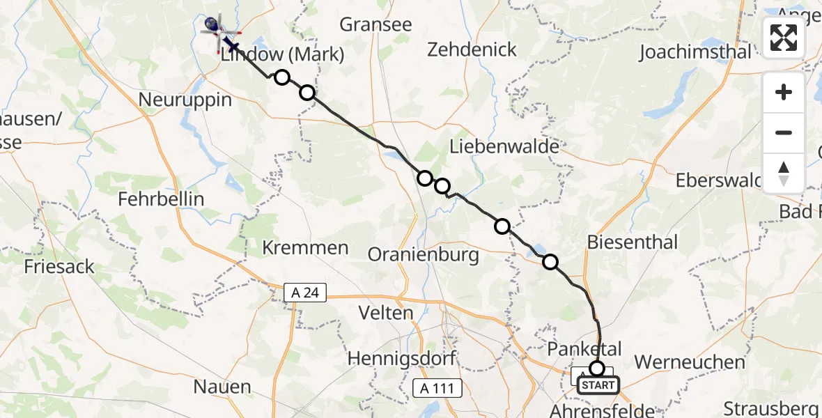 Flugroute Polizeihubschrauber Panketal - Neuruppin, 22 Mai 2026, 08:28
