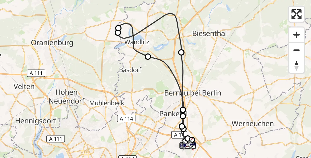 Flugroute Polizeihubschrauber Ahrensfelde Hubschrauberlandeplatz - Ahrensfelde Hubschrauberlandeplatz, 22 Mai 2026, 08:30