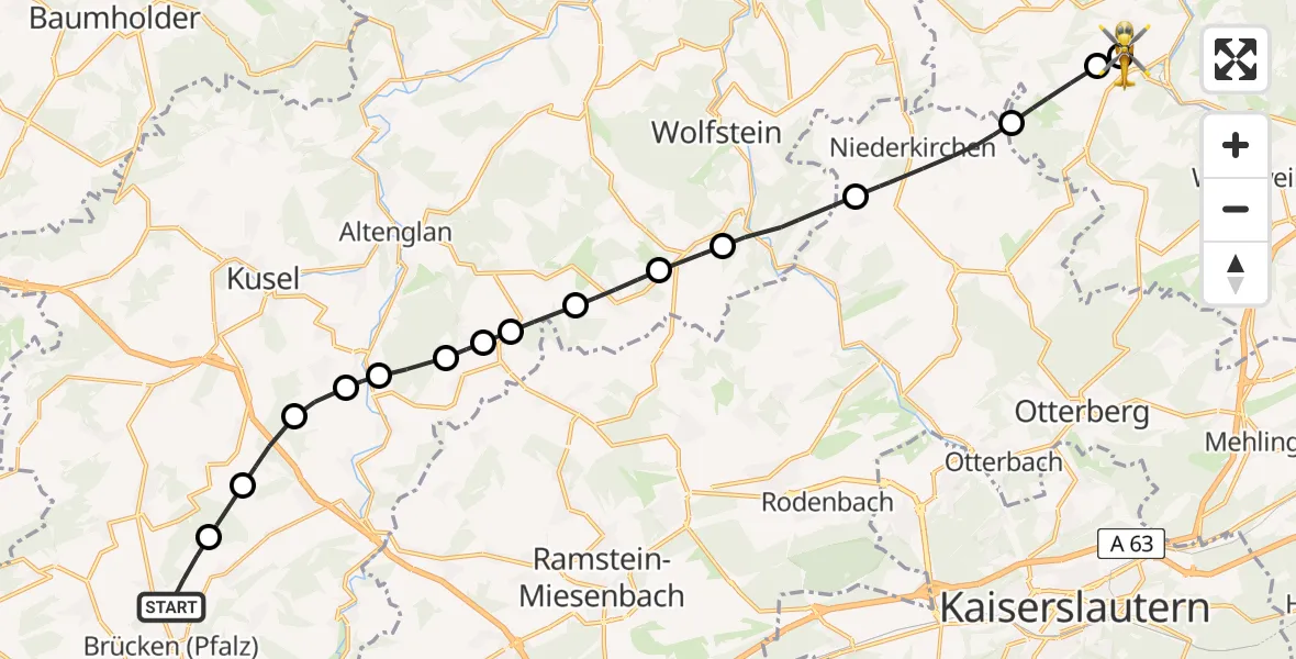 Flugroute Rettungshubschrauber Steinbach am Glan - Imsweiler UL, 22 Mai 2026, 08:35