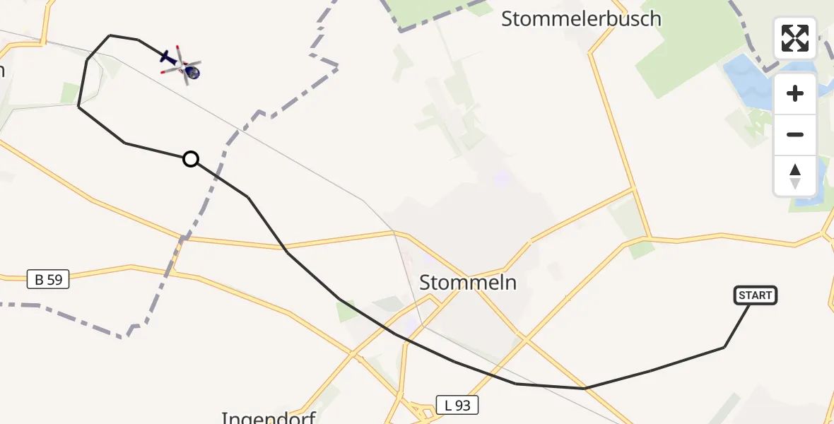 Flugroute Polizeihubschrauber Pulheim - Rommerskirchen, 22 Mai 2026, 08:39