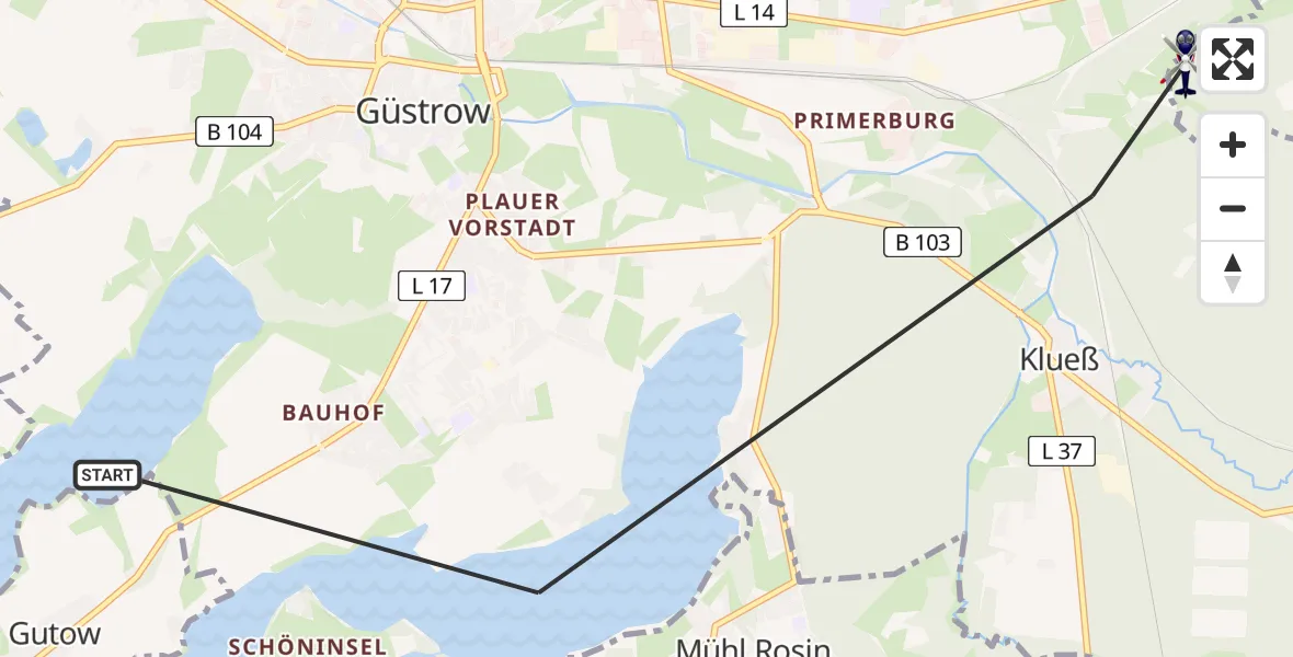 Flugroute Polizeihubschrauber Güstrow - Güstrow, 22 Mai 2026, 08:45