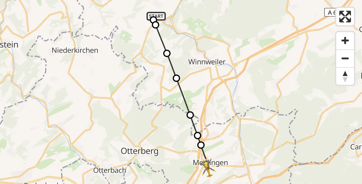 Flugroute Rettungshubschrauber Imsweiler UL - Mehlingen, 22 Mai 2026, 08:50