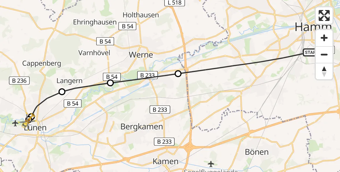 Flugroute Rettungshubschrauber Hamm - Sankt Marien Hospital, 22 Mai 2026, 09:16