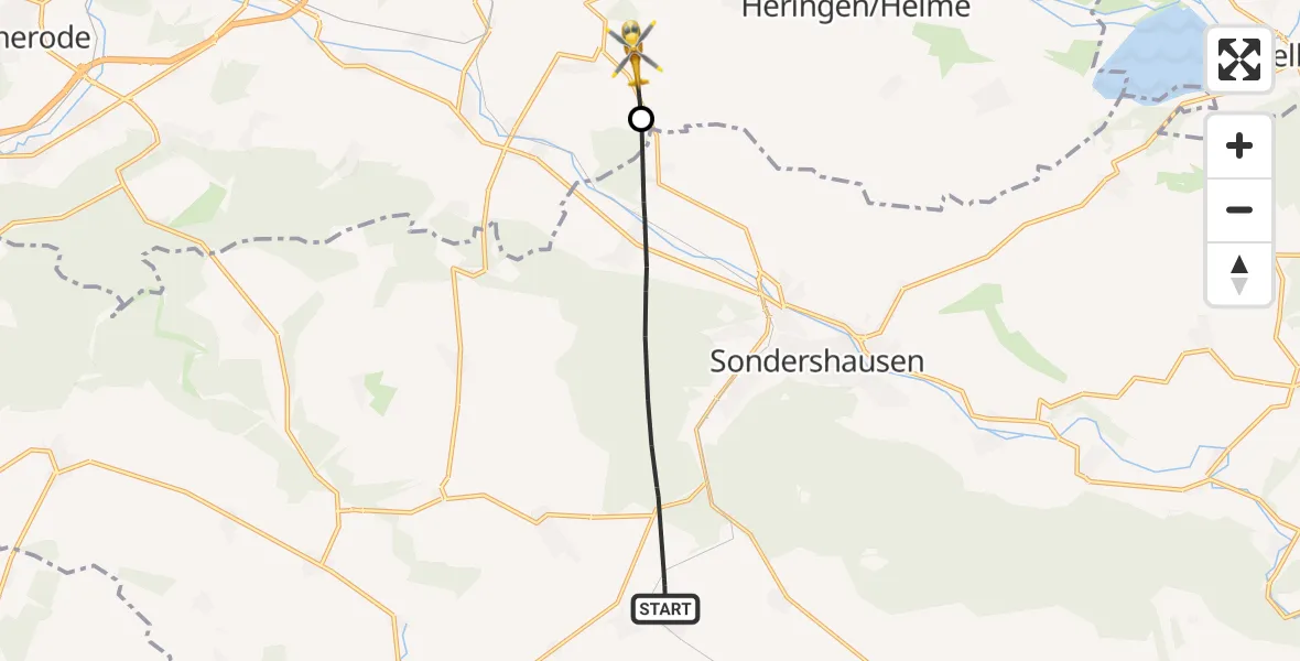 Flugroute Rettungshubschrauber Sondershausen - Kleinfurra, 22 Mai 2026, 09:18