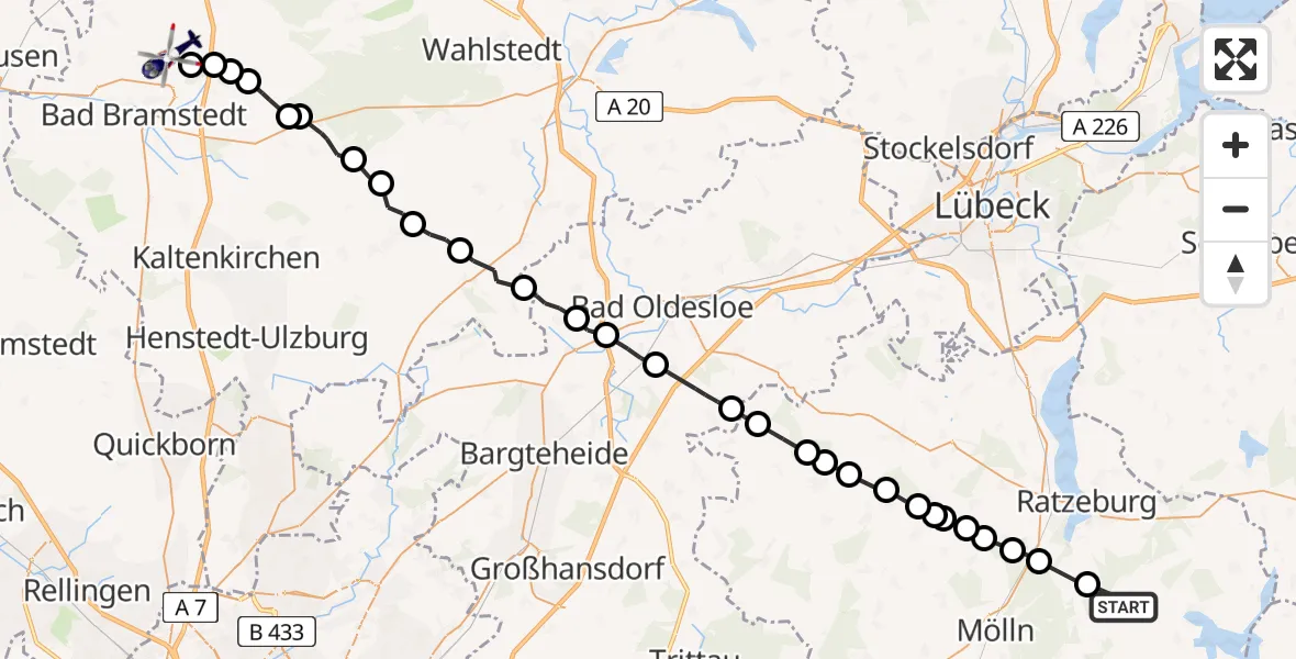 Flugroute Polizeihubschrauber Sterley - Wiemersdorf, 22 Mai 2026, 09:21