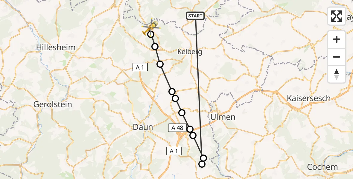 Flugroute Ambulanzhubschrauber Müllenbach - Bodenbach, 22 Mai 2026, 09:23