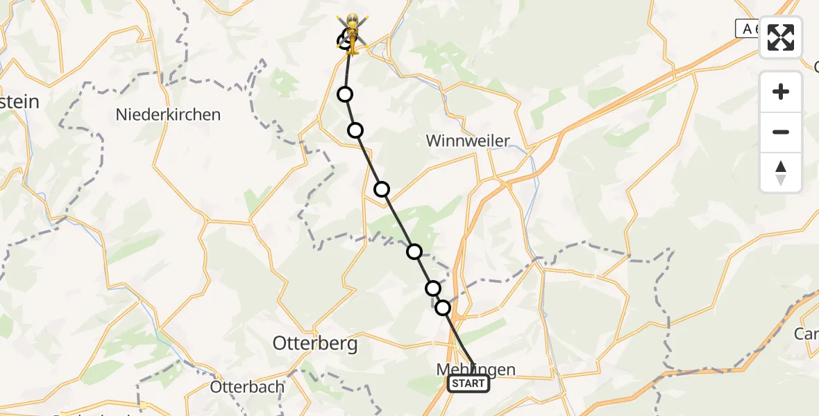 Flugroute Rettungshubschrauber Mehlingen - Imsweiler UL, 22 Mai 2026, 09:25
