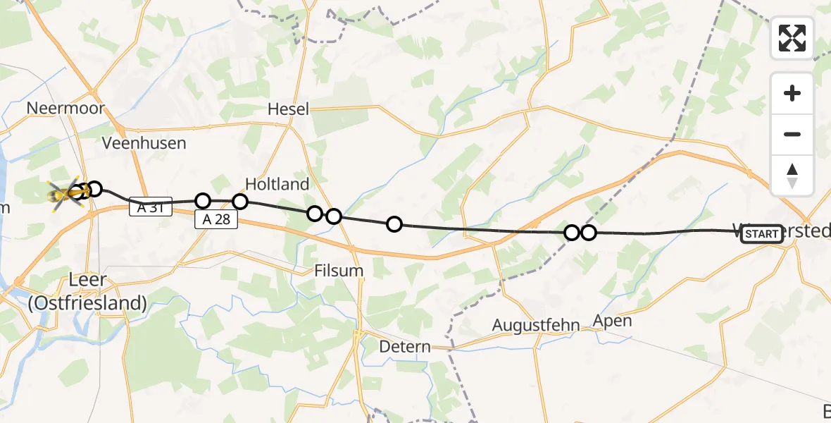 Flugroute Ambulanzhubschrauber Westerstede - Flugplatz Leer-Papenburg, 22 Mai 2026, 09:33