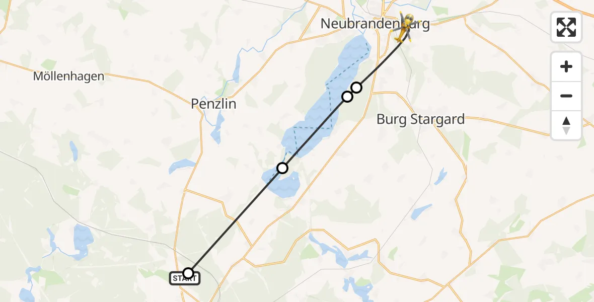 Flugroute Rettungshubschrauber Neustrelitz - Neubrandenburg, 22 Mai 2026, 09:38