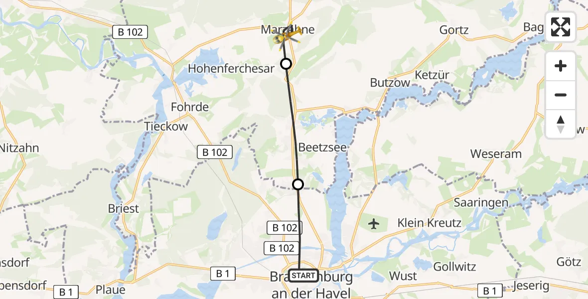 Flugroute Rettungshubschrauber Brandenburg an der Havel - Havelsee, 22 Mai 2026, 09:48