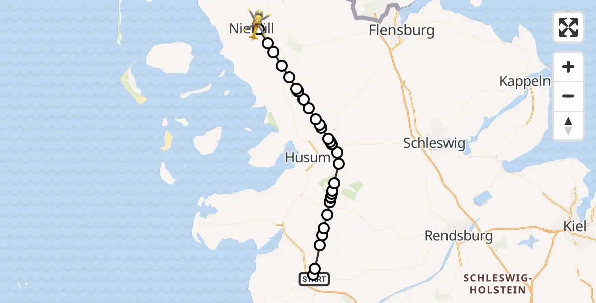 Flugroute Rettungshubschrauber Heide - Niebüll, 22 Mai 2026, 09:48