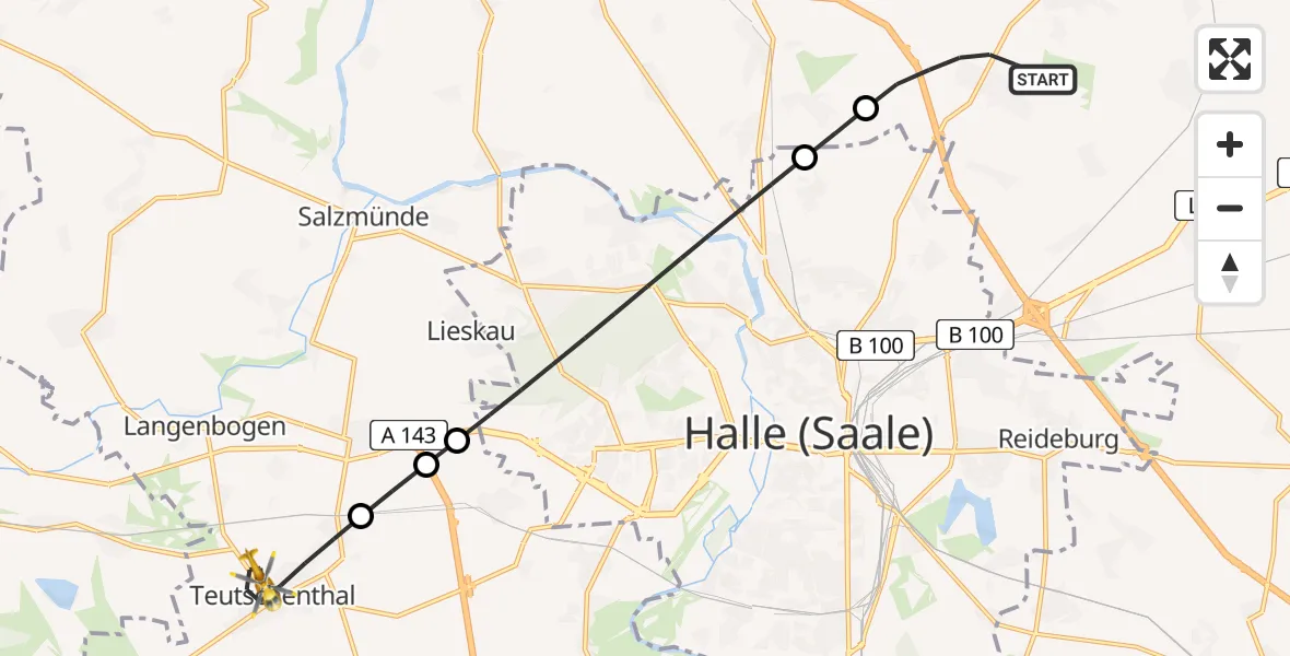 Flugroute Rettungshubschrauber Landsberg - Teutschenthal, 22 Mai 2026, 10:07