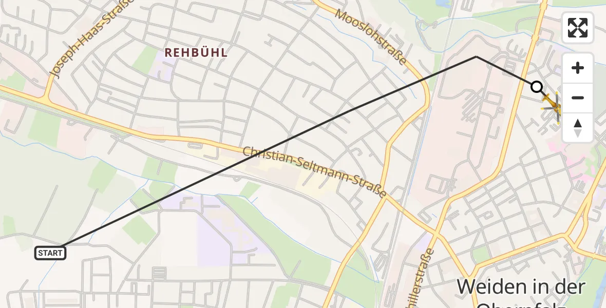 Flugroute Rettungshubschrauber Weiden i.d.OPf. - Weiden Hospital, 22 Mai 2026, 10:10