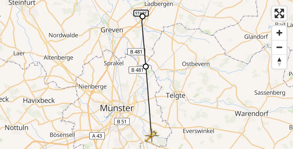 Flugroute Ambulanzhubschrauber Christoph  Westfalen-ADAC - Münster, 22 Mai 2026, 10:13