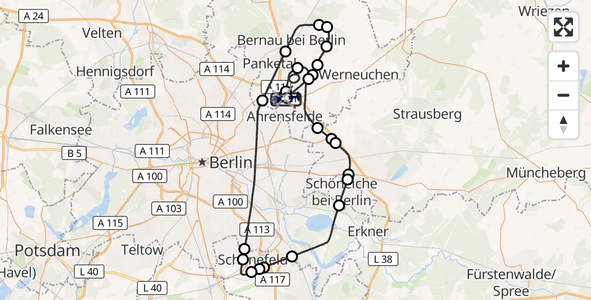 Flugroute Polizeihubschrauber Ahrensfelde Hubschrauberlandeplatz - Ahrensfelde Hubschrauberlandeplatz, 22 Mai 2026, 10:18
