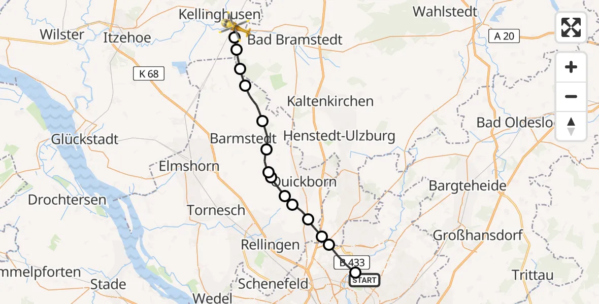 Flugroute Rettungshubschrauber Hamburg - Wrist, 22 Mai 2026, 10:21