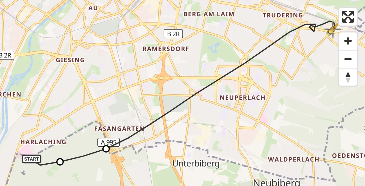 Flugroute Rettungshubschrauber ADAC Air Rescue Center Hubschrauberlandeplatz (Christoph 1) - München, 22 Mai 2026, 10:24