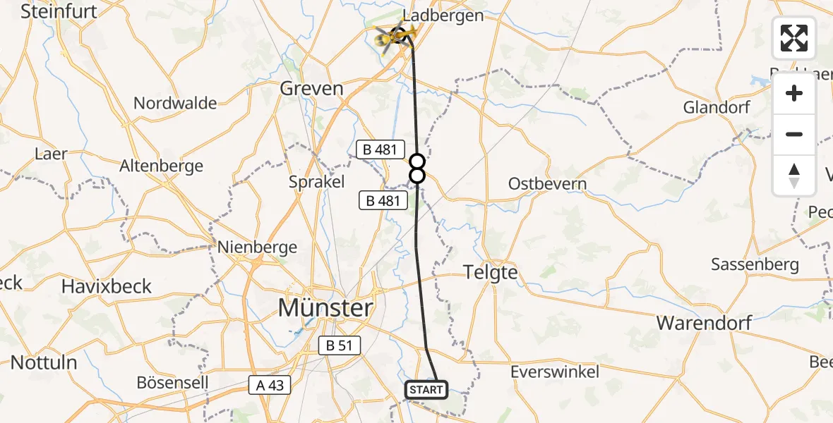 Flugroute Ambulanzhubschrauber Münster - Christoph  Westfalen-ADAC, 22 Mai 2026, 10:34