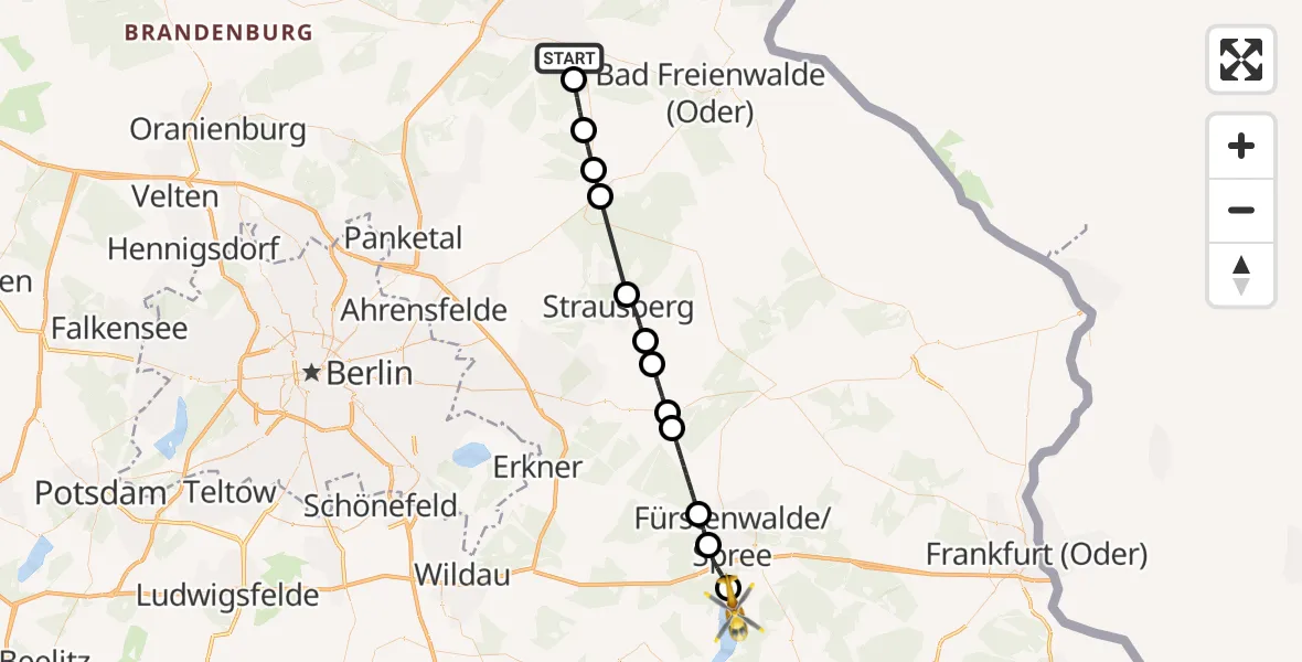Flugroute Rettungshubschrauber Eberswalde - Bad Saarow, 22 Mai 2026, 10:40