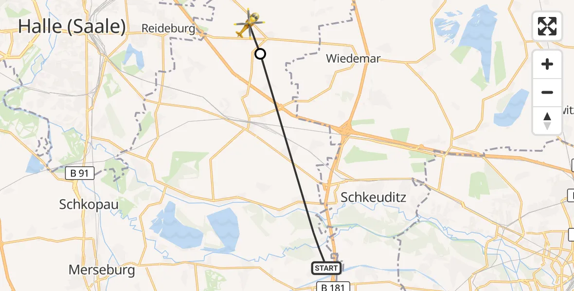 Flugroute Rettungshubschrauber Leuna - Landsberg, 22 Mai 2026, 10:45