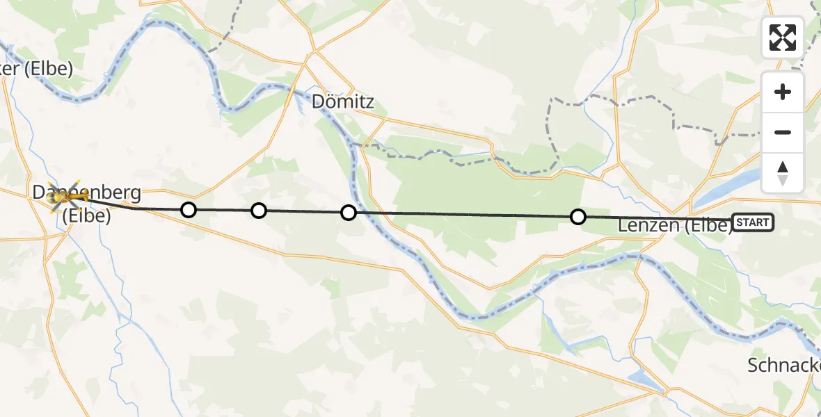 Flugroute Rettungshubschrauber Lenzen (Elbe) - Dannenberg (Elbe), 22 Mai 2026, 10:51