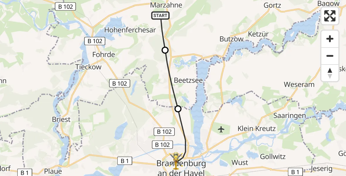 Flugroute Rettungshubschrauber Havelsee - Brandenburg an der Havel, 22 Mai 2026, 10:51
