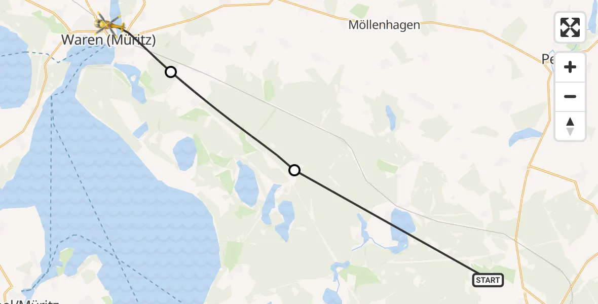 Flugroute Rettungshubschrauber Neustrelitz - Waren (Müritz), 22 Mai 2026, 10:54