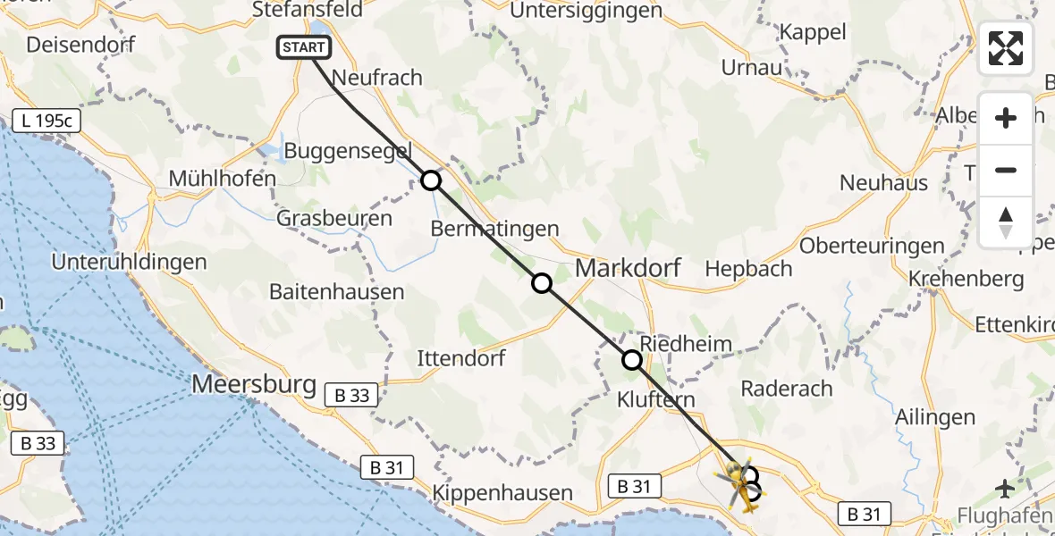 Flugroute Rettungshubschrauber Salem - Friedrichshafen Hospital, 22 Mai 2026, 10:55