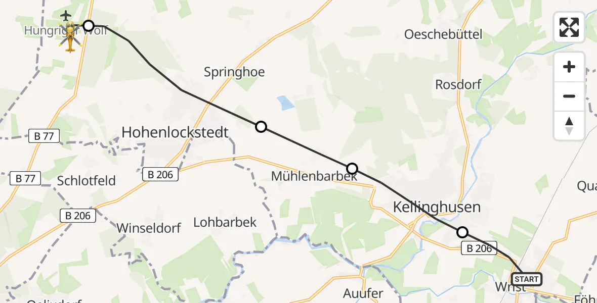 Flugroute Rettungshubschrauber Wrist - Itzehoe Hungriger Wolf Flugplatz, 22 Mai 2026, 11:09