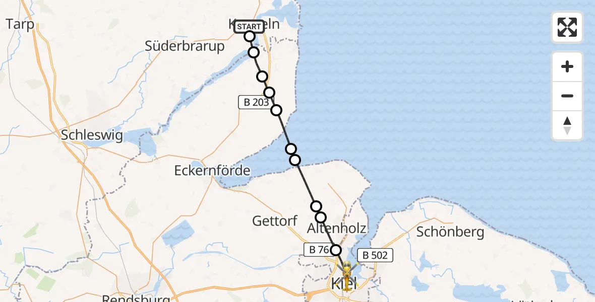 Flugroute Rettungshubschrauber Kappeln - Kiel, 22 Mai 2026, 11:23