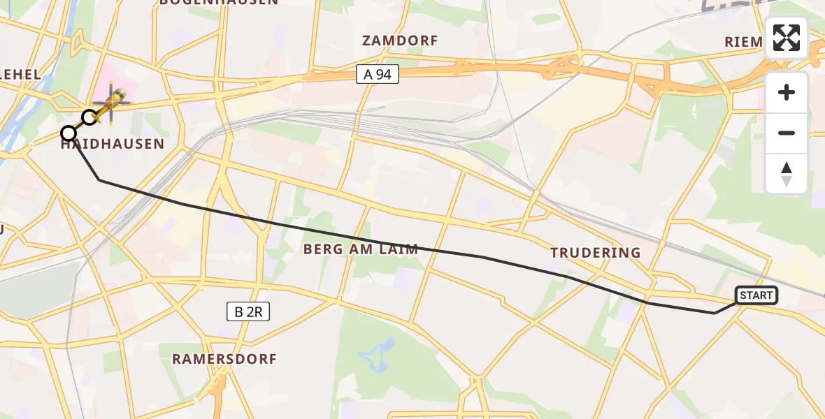 Flugroute Rettungshubschrauber München - Rechts der Isar University Hospital, 22 Mai 2026, 11:23