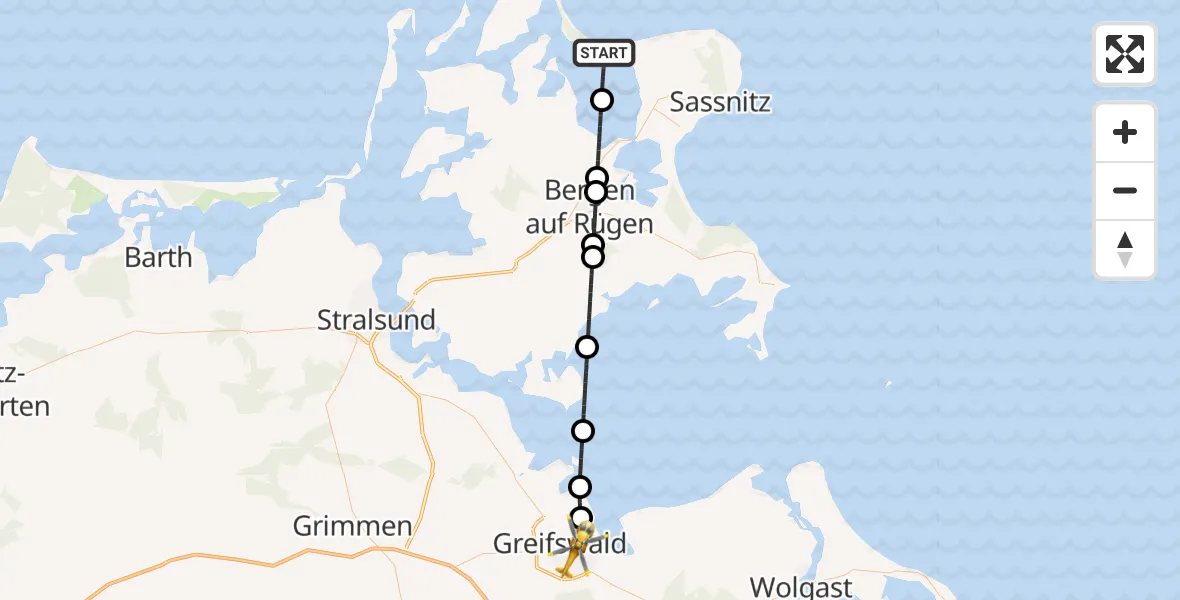 Flugroute Rettungshubschrauber Glowe - Greifswald Hospital, 22 Mai 2026, 11:27