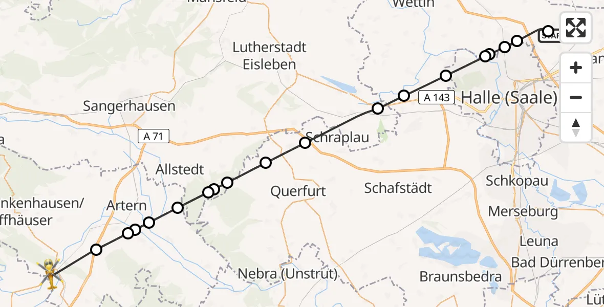 Flugroute Rettungshubschrauber Halle-Oppin Flugplatz - An der Schmücke, 22 Mai 2026, 11:33