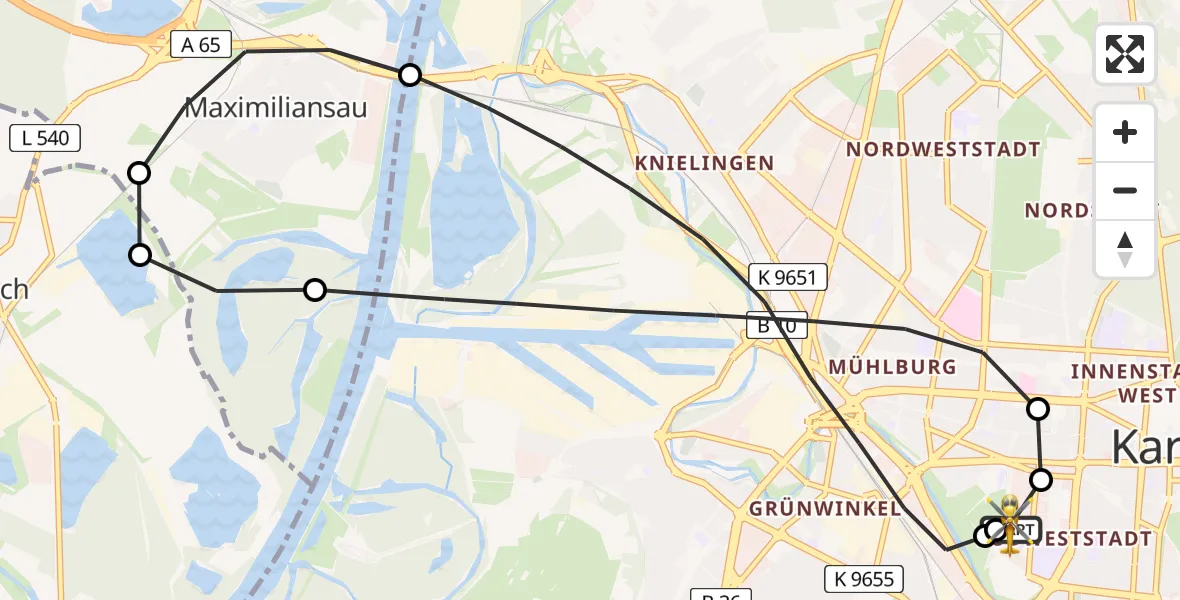 Flugroute Rettungshubschrauber Sankt Vincentius Hospital - Sankt Vincentius Hospital, 22 Mai 2026, 11:33