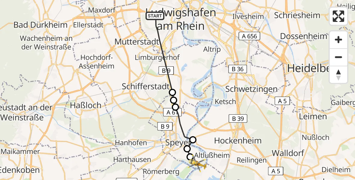 Flugroute Rettungshubschrauber Ludwigshafen am Rhein - Speyer, 22 Mai 2026, 11:41