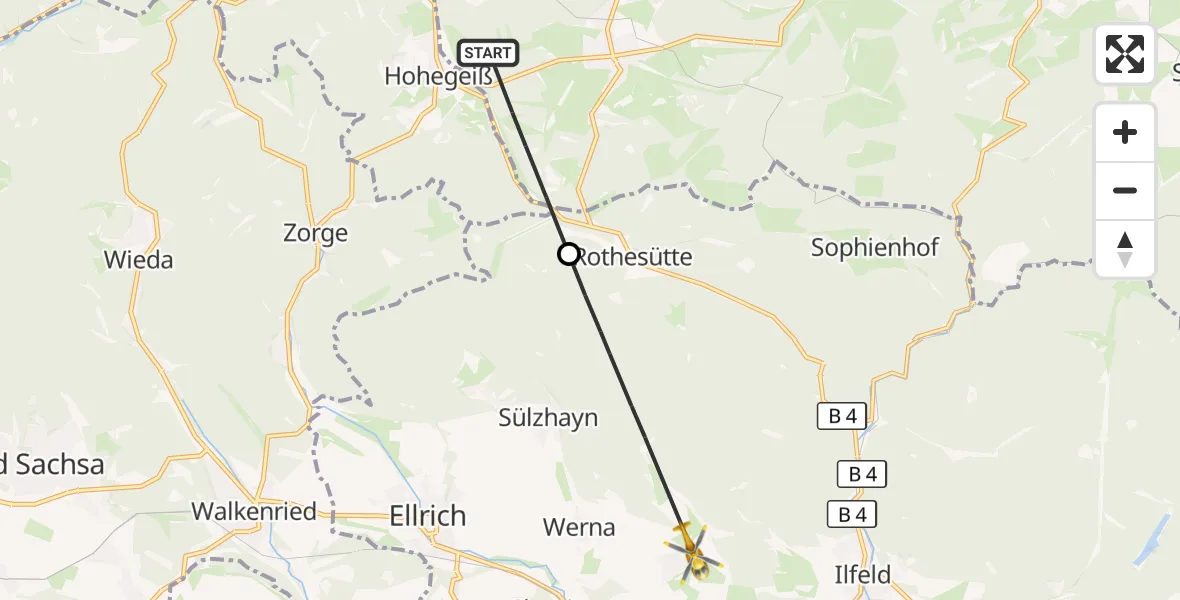 Flugroute Rettungshubschrauber Oberharz am Brocken - Ellrich, 22 Mai 2026, 11:44