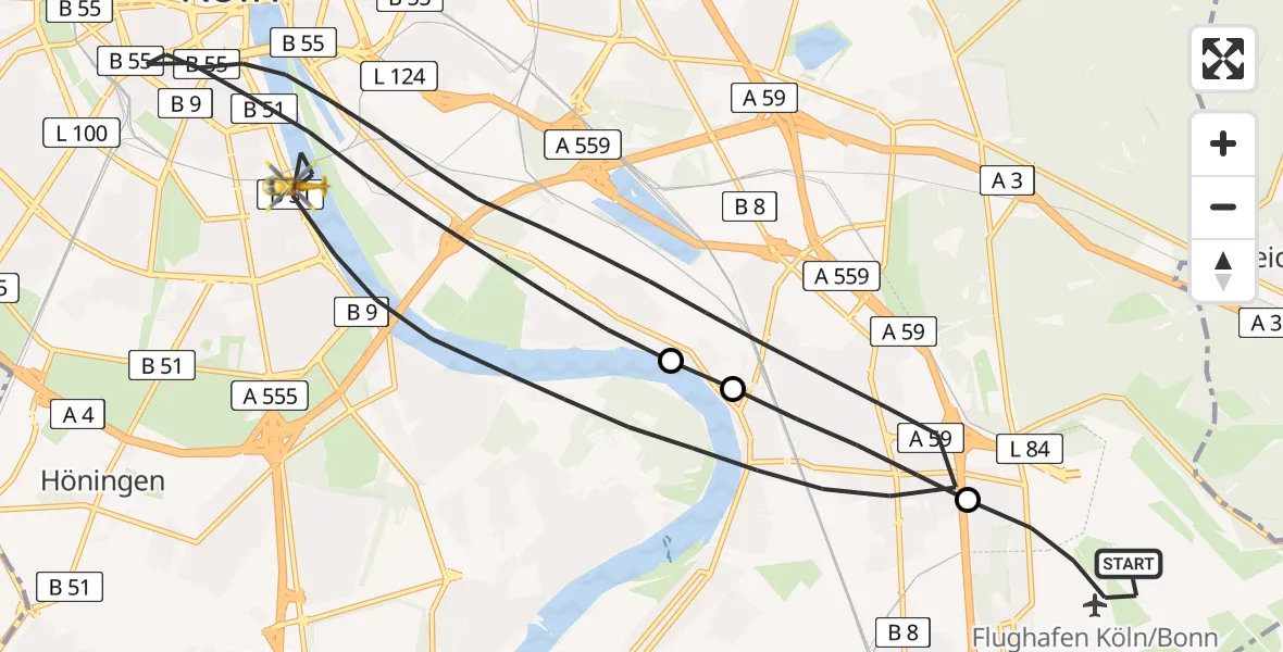 Flugroute Rettungshubschrauber Köln Bonn Flughafen - Köln, 22 Mai 2026, 11:49