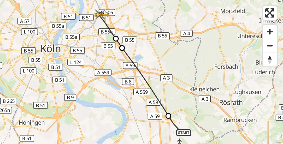 Flugroute Rettungshubschrauber Köln Bonn Flughafen - Köln, 22 Mai 2026, 11:53