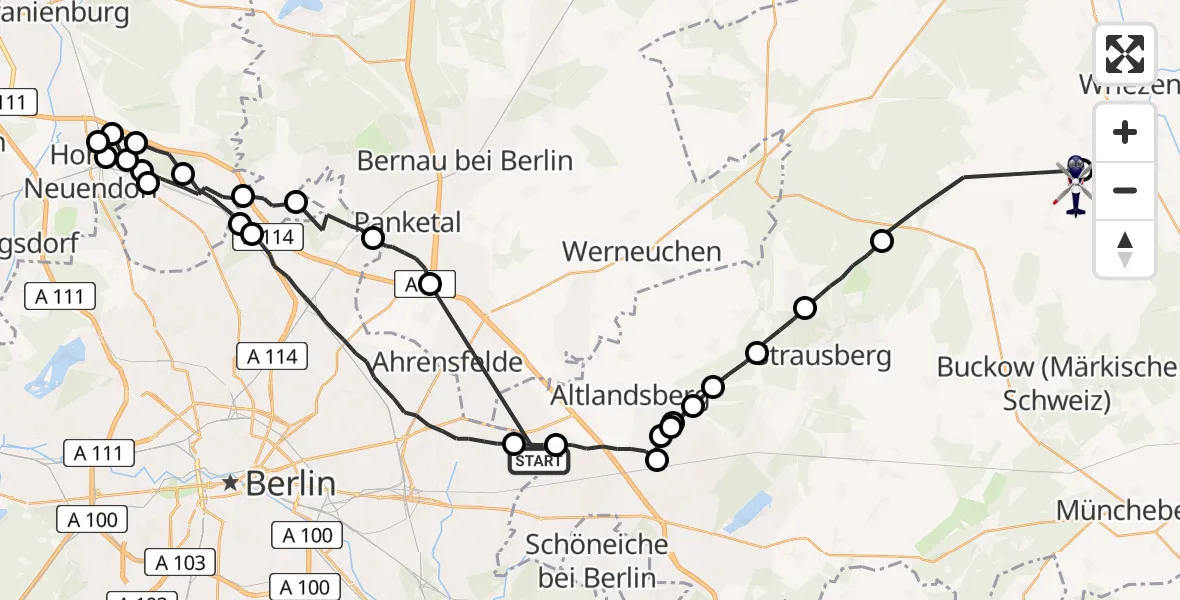 Flugroute Polizeihubschrauber Berlin - Reichenow-Möglin, 22 Mai 2026, 11:57