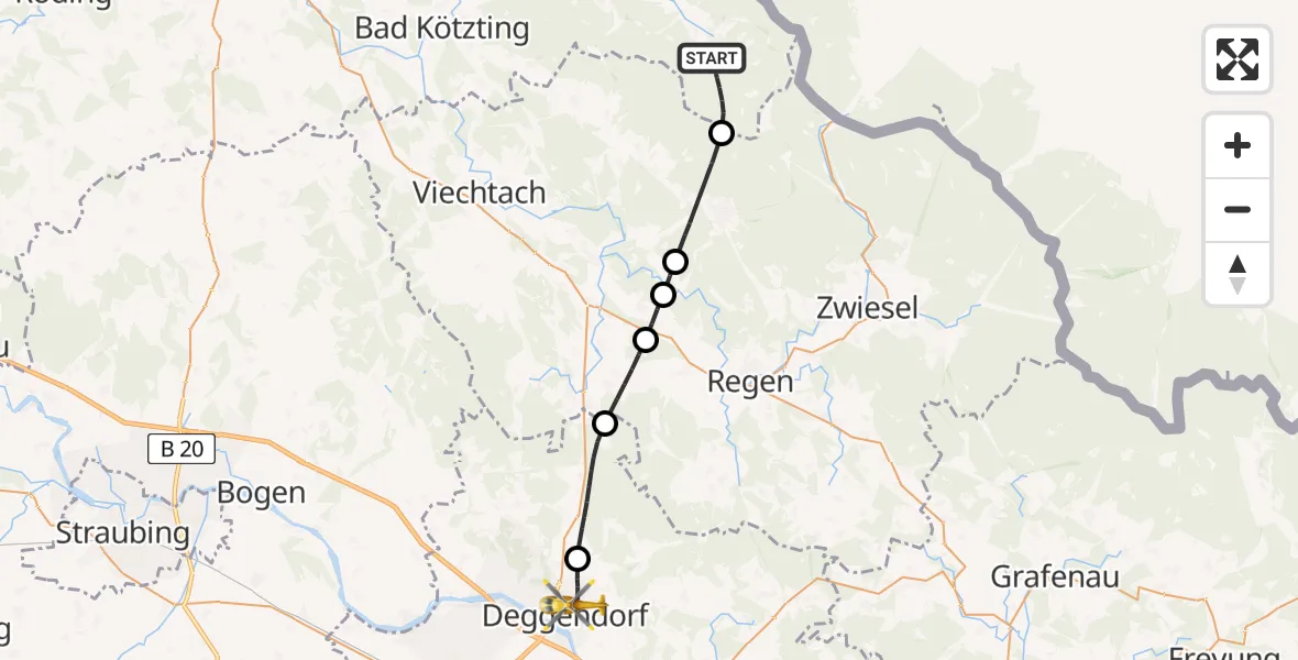 Flugroute Rettungshubschrauber Lohberg - Deggendorf, 22 Mai 2026, 12:04